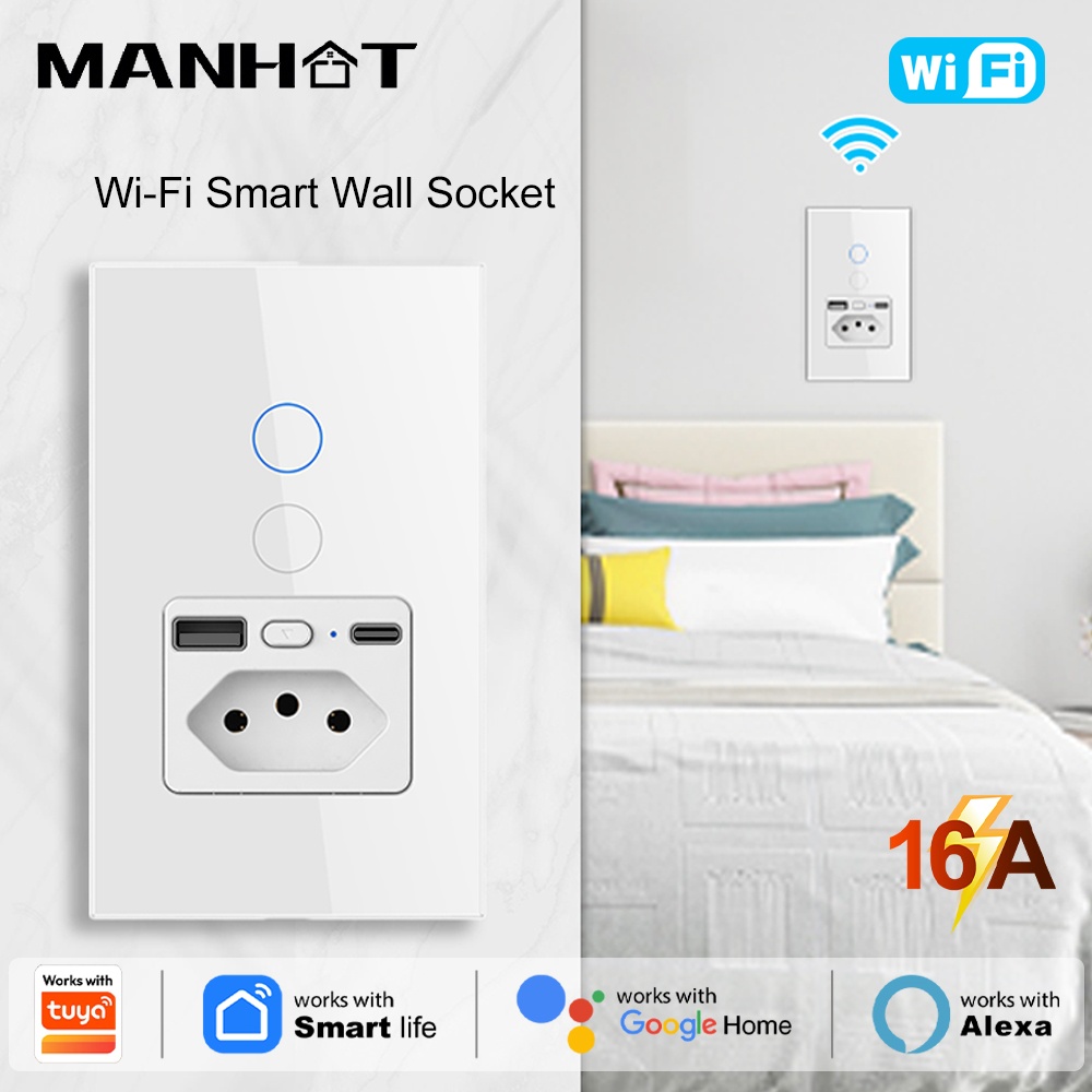 Smart Light Switch Wifi - Manhot WiFi 16A Brazil Socket with